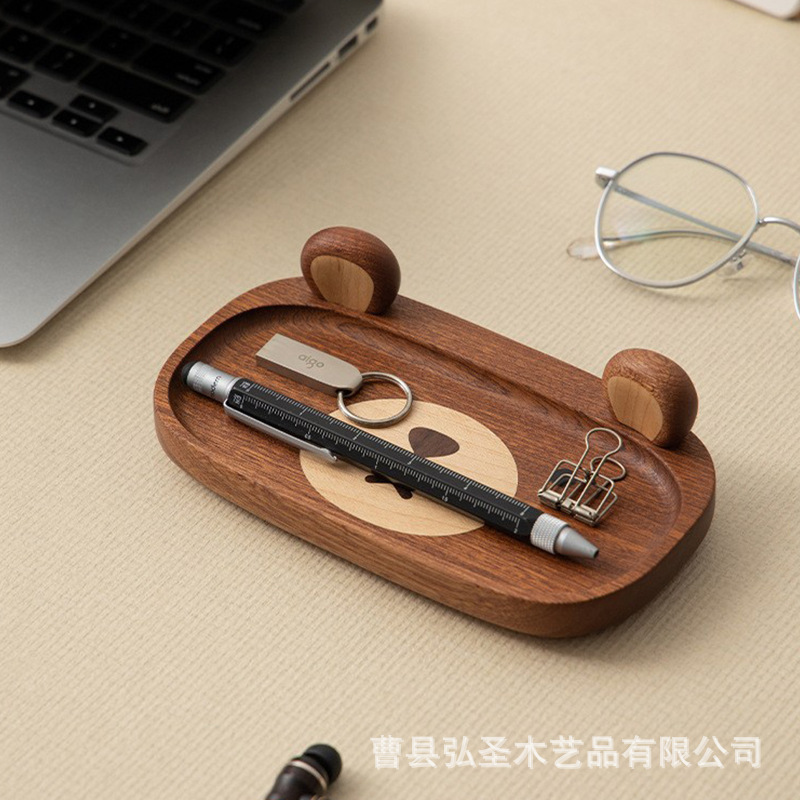 Oso creativo gafas bandeja de madera maciza artículos diversos clave de escritorio bandeja decorativa gafas de sol de dibujos animados bandeja de almacenamiento regalo de cumpleaños