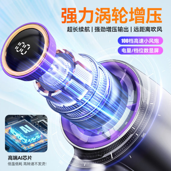 Cross-border new high-speed handheld small fan USB charging digital display outdoor portable 100 violent turbo small fan