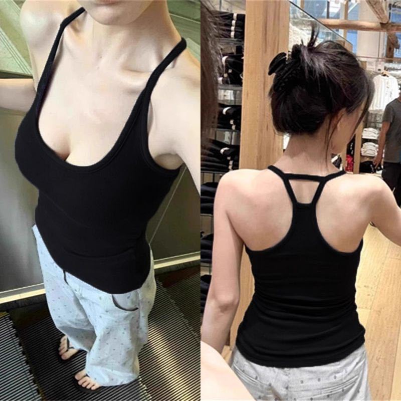 胸パッド付きホルターネックキャミソール、女性用夏用アウター、インナー、ボトムス、スリムウエスト、美背中、ノースリーブトップ|undefined