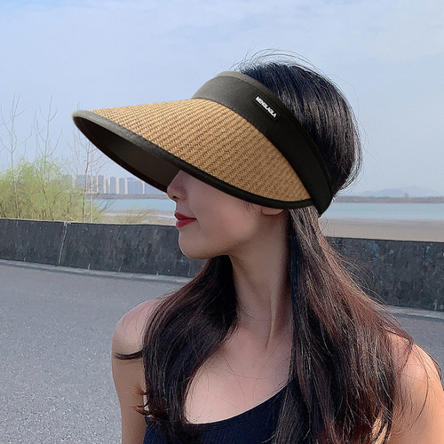 New women's summer adjustable large brim anti-UV sunshade hat outdoor sports plastic sunscreen empty top hat