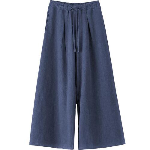 Chinese-style linen pants for men, loose bell-bottom casual plus-size wide-leg dress pants with a falling sensation, cotton and linen Zen-style long pants