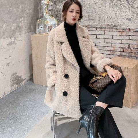 Thickened imitation lambskin women's medium-long coat 2024 winter new loose slimming fur-and-leather coated granulated fur coat