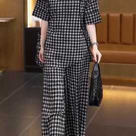 小个子时尚格子套装女夏新款韩版宽松显瘦休闲短裤洋气两件套