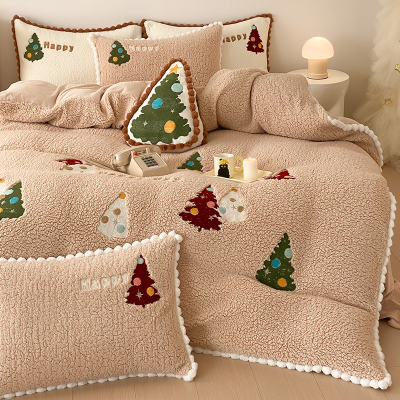 Winter Warm Christmas Tree Four-piece Set Fleece-lined Thickened