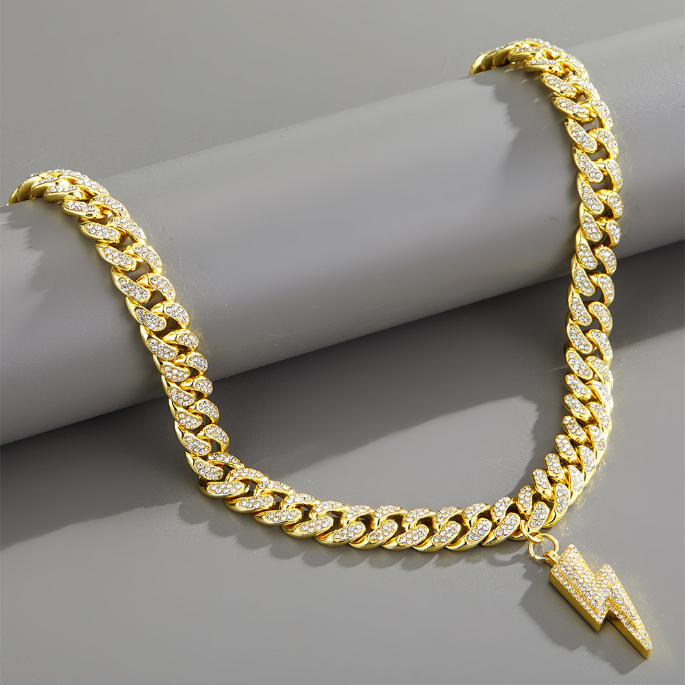 Lightning Hip-Hop Pendant Wholesale New Full Diamond Alloy Cuban Chain European and American Jewelry