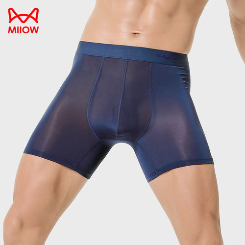 Catman ice silk sports underwear men's summer thin anti-wear leg running quick-drying large size extended anti-wear crotch boxer briefs
