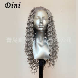 非洲外贸灰色羊毛卷假发 女款大波浪蓬松玉米烫长发减龄假发