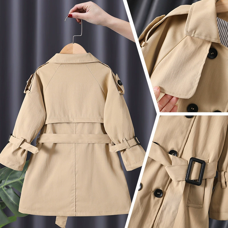 Spring trench coat, children's long brace, fashionable jacket, mid-length, city style, British style