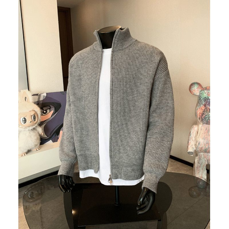 Trendy Brand Outerwear in Wasteland Style for Autumn and Winter, Slim-Fit Cardigan Knitwear for Men, Stylish and Cool Ins-Style Lazy Vibe Jacket