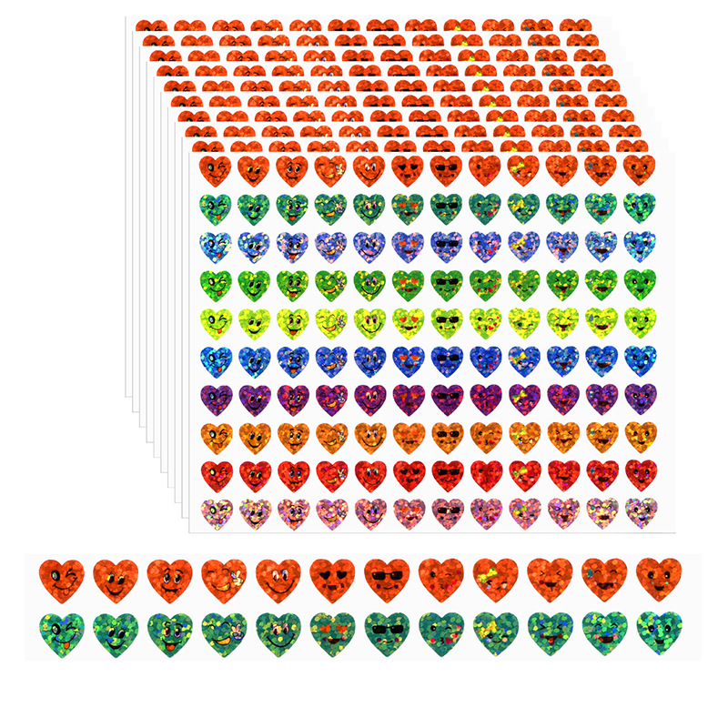 1200贴/10张,镭射爱心贴纸,笑脸图案,适用信封日记本生日装饰品贴