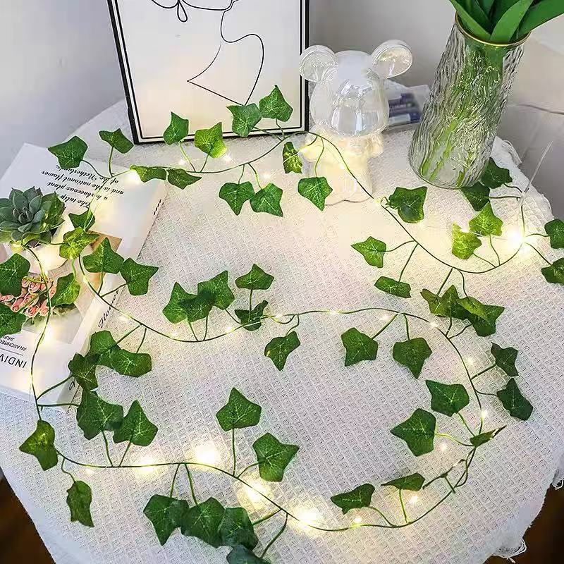 太阳能藤条led彩灯仿真爬山虎串灯闪灯铜线灯庭院装饰露营氛围灯