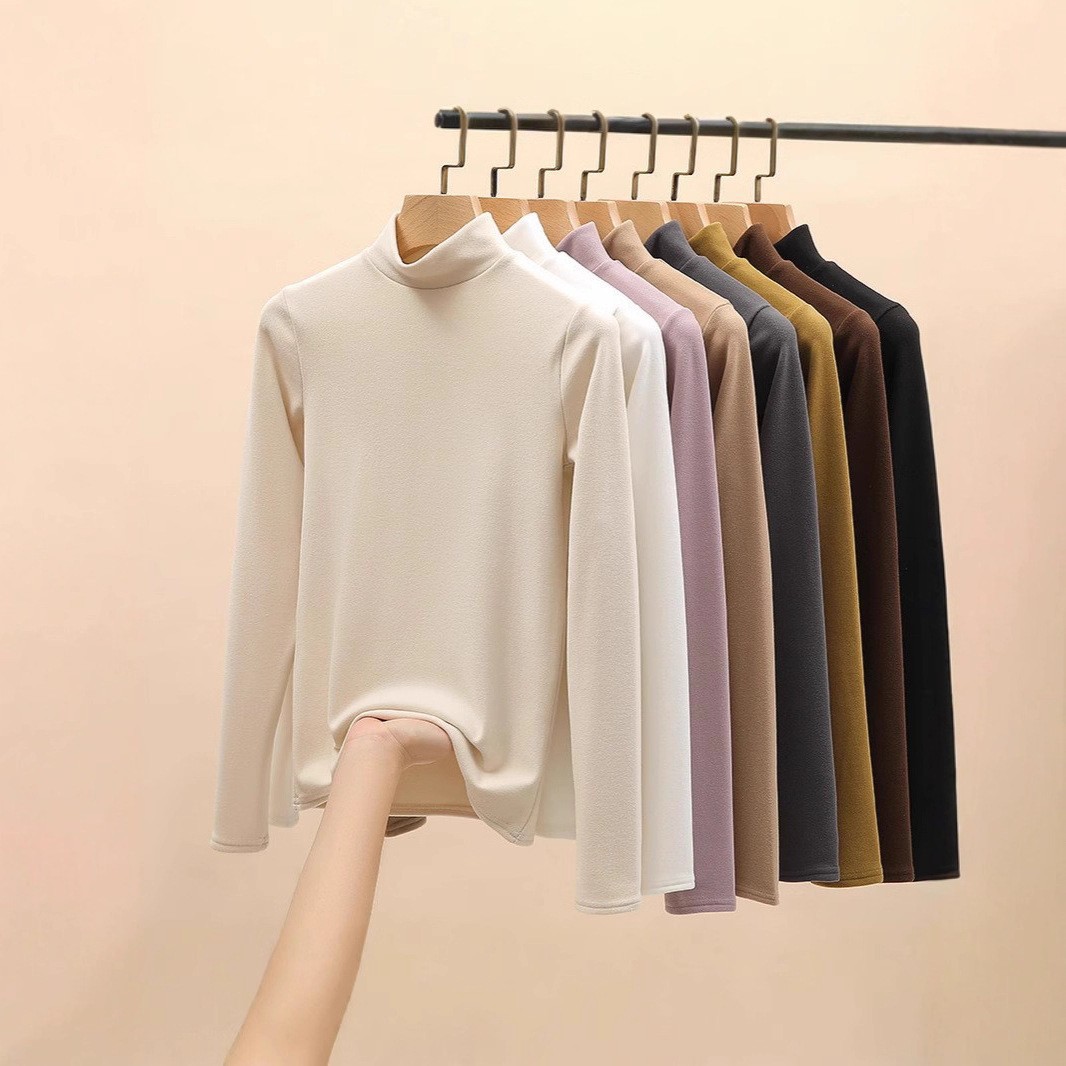 双面德绒保暖打底衫女秋冬纯色上衣韩国女装加绒修身t恤长袖女装