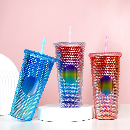 Cross-border brand Durian Cup Large Capacity Starbucks Same Style Double-layer Plastic Straw Cup Creative Grab Hand Straw Water Cup