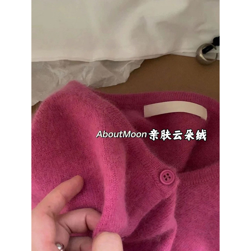 Designer Wool Blend/Vintage Round Neck Knitted Cardigan Autumn and Winter Outwear Green Sweater for Women 4 Colors