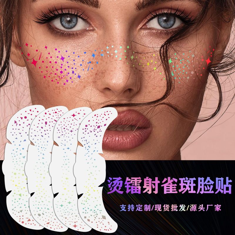 跨境欧美烫镭射雀斑纹身贴烫爆闪烫金彩色脸部化妆派对仿真妆容贴|undefined