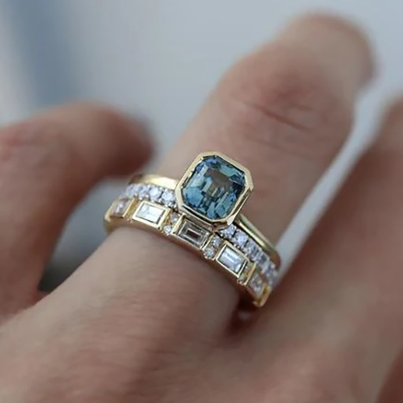 Square Pattern Couple Gender Wholesale Simple Style Shiny Square Copper Inlay Zircon Rings