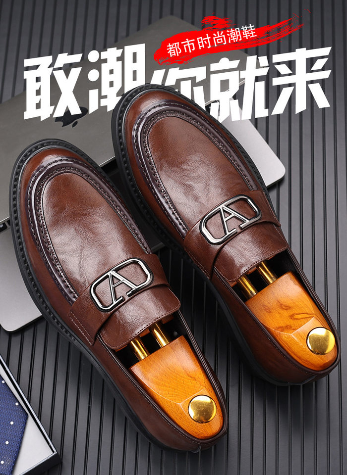 Giày lười nam da bò thật mũi nhọn gót thấp phong cách công sở — PZ98001 Màu nâu, PZ98001 màu đen chi tiết 2