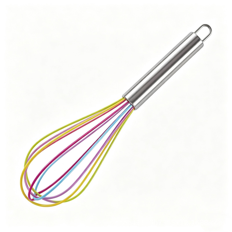 Batidor de huevos de silicona manual de acero inoxidable crema dispensador de mano licuadora mini herramienta de horneado casera colorida image 6
