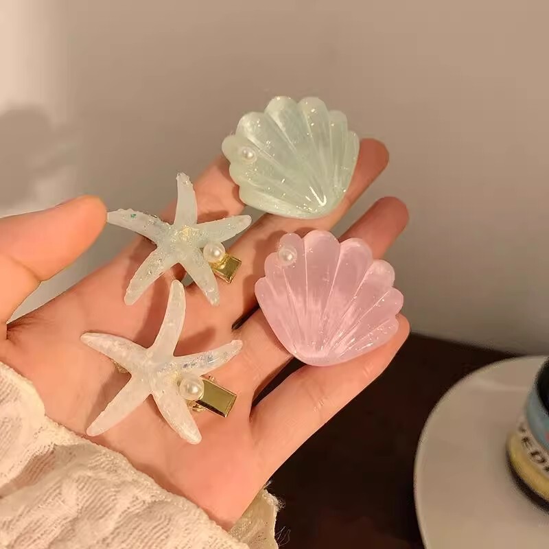 甜美海星贝壳发夹女侧边刘海夹发卡高级感百搭鸭嘴夹海边拍照发饰|undefined