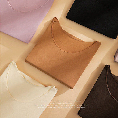 Autumn and Winter Beautiful and Elegant Women's Round Neck Elastic Heating Warm Innerwear Top Slim Fit Thin Women's Spring and Autumn Wear Wholesale
