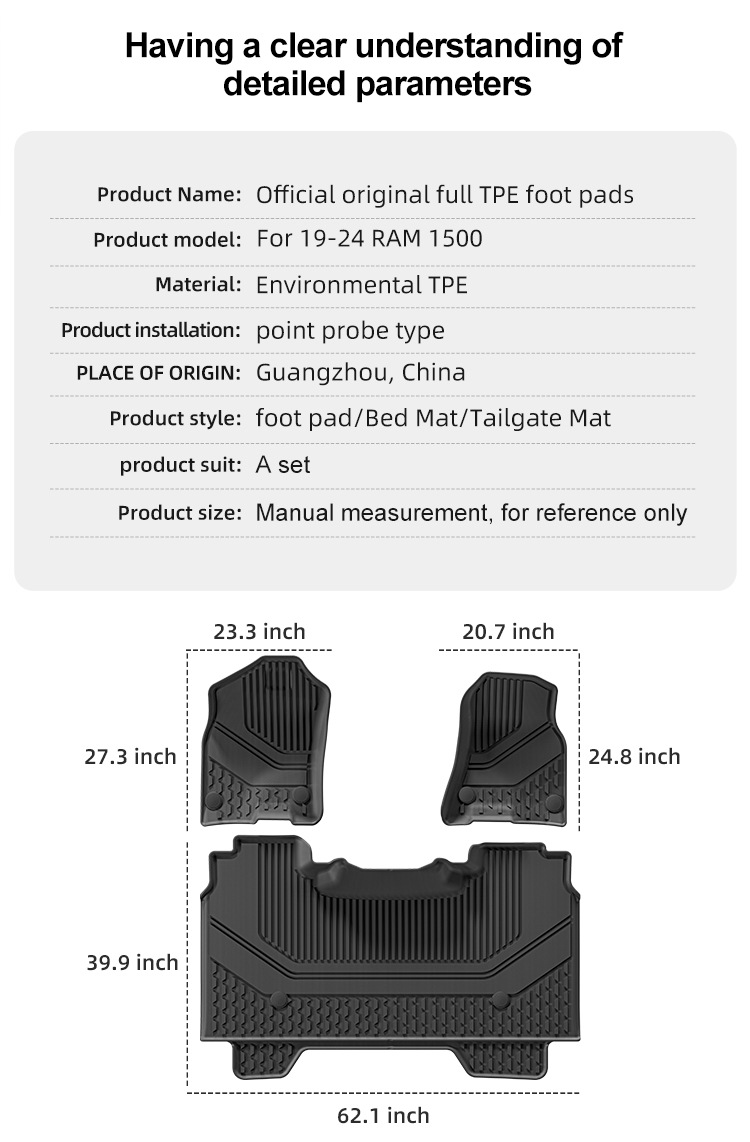 Suitable for 19-24 Dodge Ram 1500 Car Floor Mats Waterproof and Fully Environmentally Friendly Tpe Floor Mats