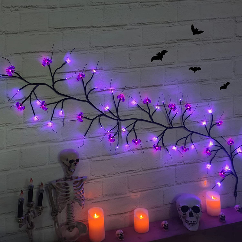 Lámpara de modelado de bate araña fantasma Festival Lámpara decorativa lámpara de ratán de Halloween lámpara de árbol de simulación LED luz de la secuencia