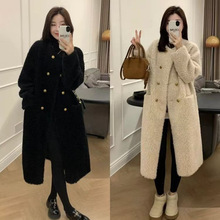 皮毛一体双排扣羊羔毛外套女2024秋冬慵懒风加厚中长款摇粒绒棉服