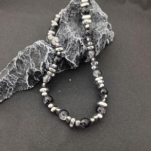 Shake Tone Taobao Hot Supply Black Gallstone Burst Bead Necklace Irregular Gravel Clavicle Female Titanium Steel Advanced Accessories