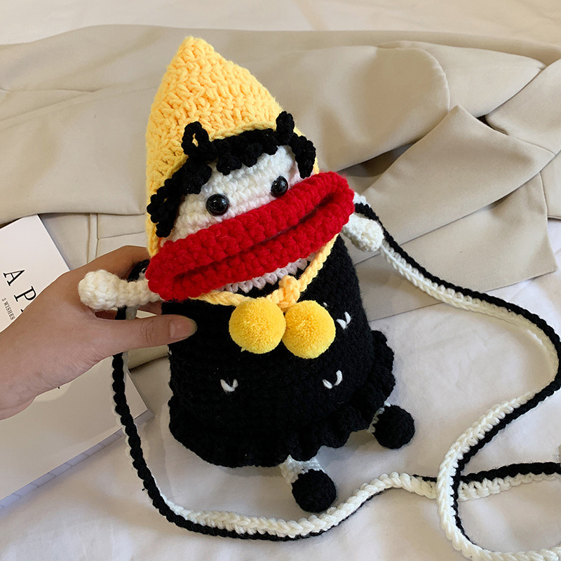 Douyin popolare salsiccia bocca grande bocca borsa per cellulare borsa fatta a mano all'uncinetto fai da te in lana per maglieria borsa divertente portachiavi_voghion.com