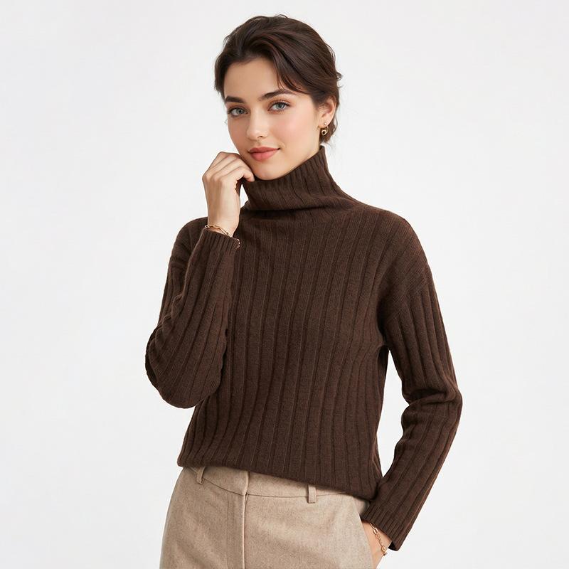 Seamless high-neck 100% sheep wool ribbed knit sweater, 2026 autumn new women's top, slimming inner layer sweater
