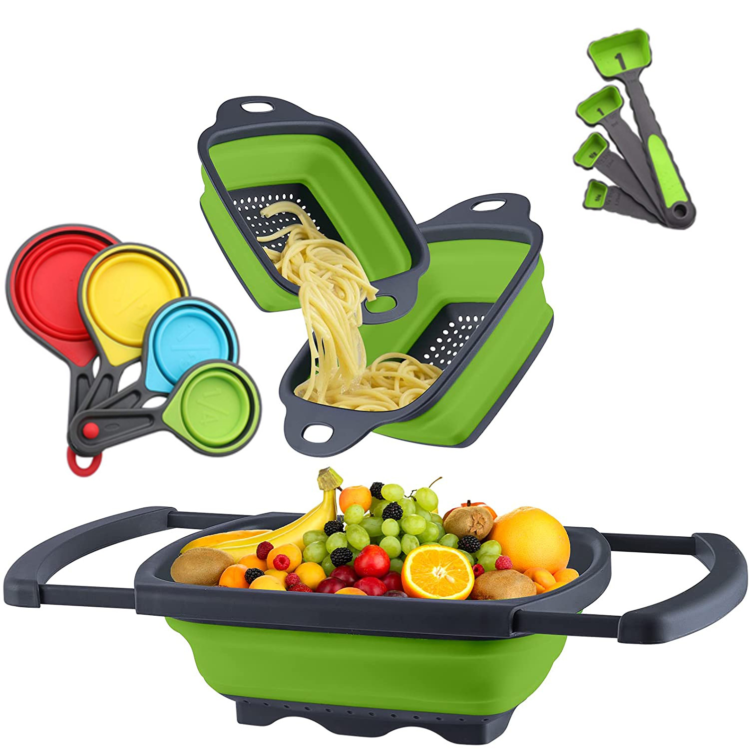 Cesta de drenaje telescópica para cocina, plegable, plástica, para frutas y verduras