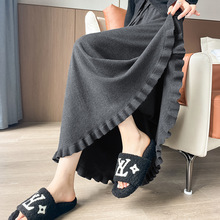 实拍秋冬新款 时尚百搭保暖针织荷叶边中长款垂感显瘦a字半身裙