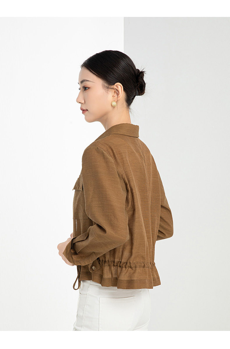 Áo khoác chống nắng nữ dáng dài tay dài chất liệu Tencel mỏng nhẹ form ôm — Màu trắng be chi tiết 24