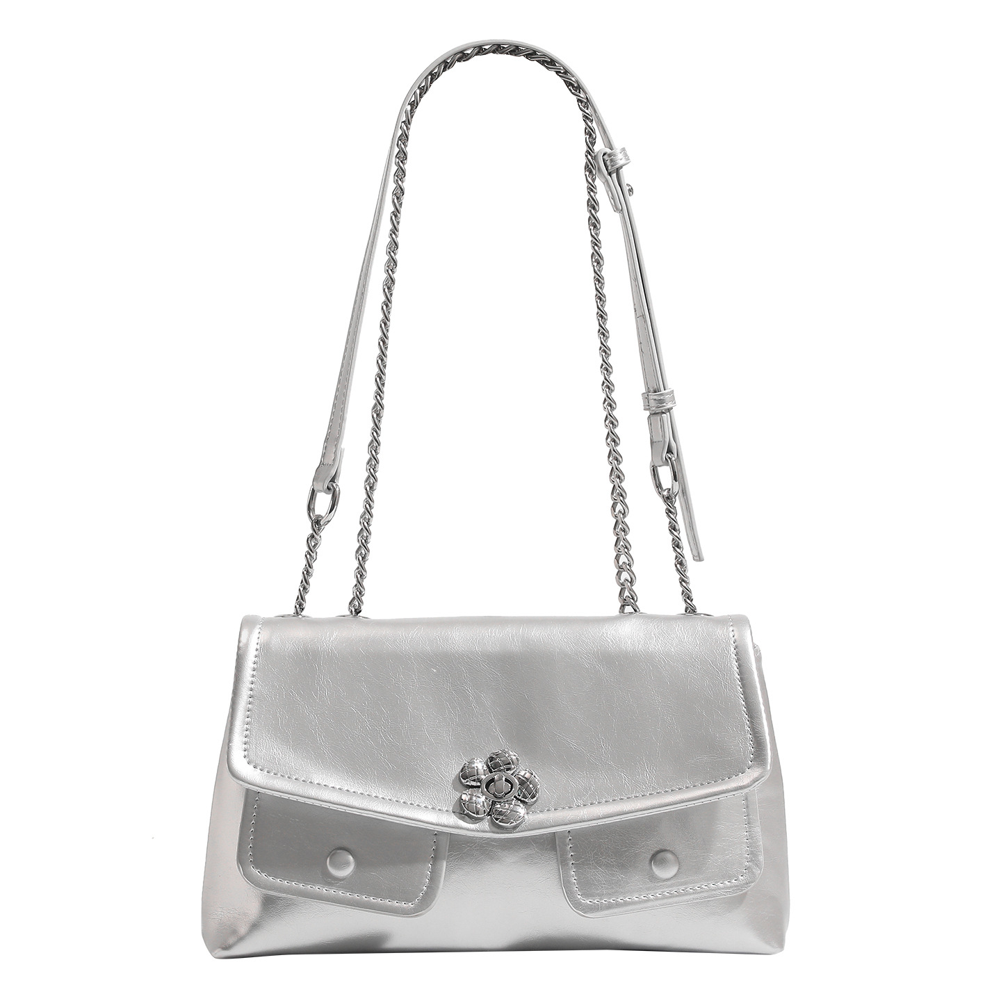 Trendy dames schoudertas met ketting en bloemvormige sluiting_voghion.com