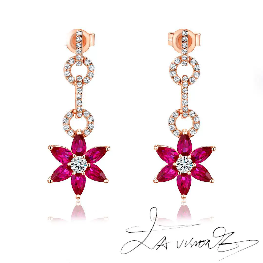 逆袭系列 925银镶嵌红刚玉 合成白蓝宝石耳钉