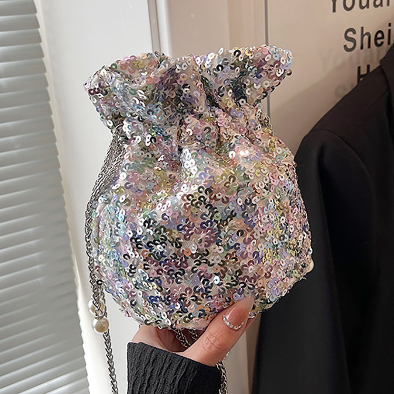 Korean Instaram and Fashionable Women's New Hih end Feelin Bundle Mouth Bucket Ba, 2024 Sequin Versatile Shoulder_voghion.com