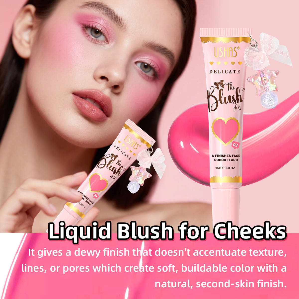 USHAS spot hot sale 6 colores manguera líquida colgante de ojos rojos sombra de ojos labios mejillas de doble uso reparador natural UBL002