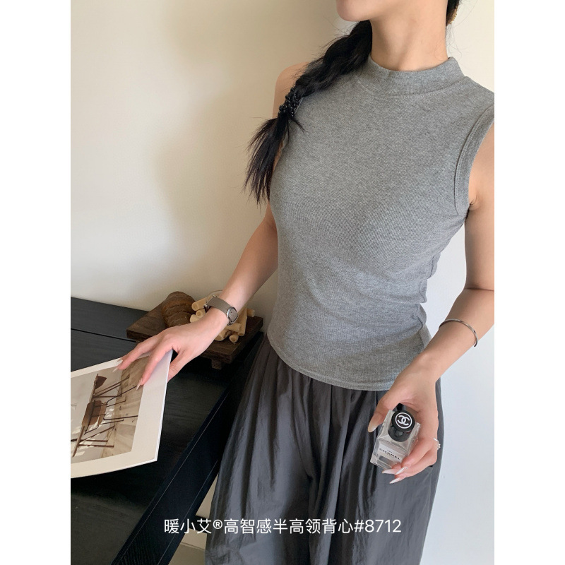 暖小艾高智感半高领背心8712#新款叠穿修身显瘦气质慵懒无袖上衣|undefined