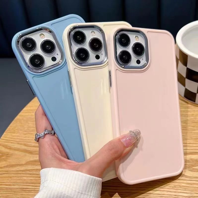 Instagram Advanced 15 Simple Solid Color Electroplated Frame Detachable Multi color Liquid Apple Phone Case_voghion.com