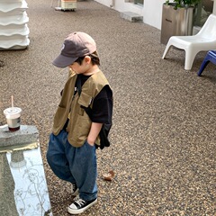 2023春秋新款男童韓版休閒馬甲寬鬆百搭中大童設計感上衣外套ins