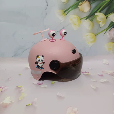children's helmet cute cartoon — Motosiklet kaskı (dəbilqə) - light-pink-sunscreen-shorts-pink-eyes-pink-windmill-1-5-years-old-skateboard-bear-jz