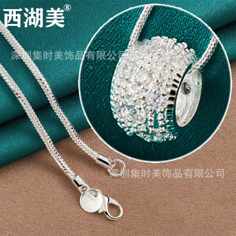 Серебряные украшения West Lake Mei, кулон с ажурным узором в виде круглого пирога, тонкая цепочка-кабин, змеиная цепочка