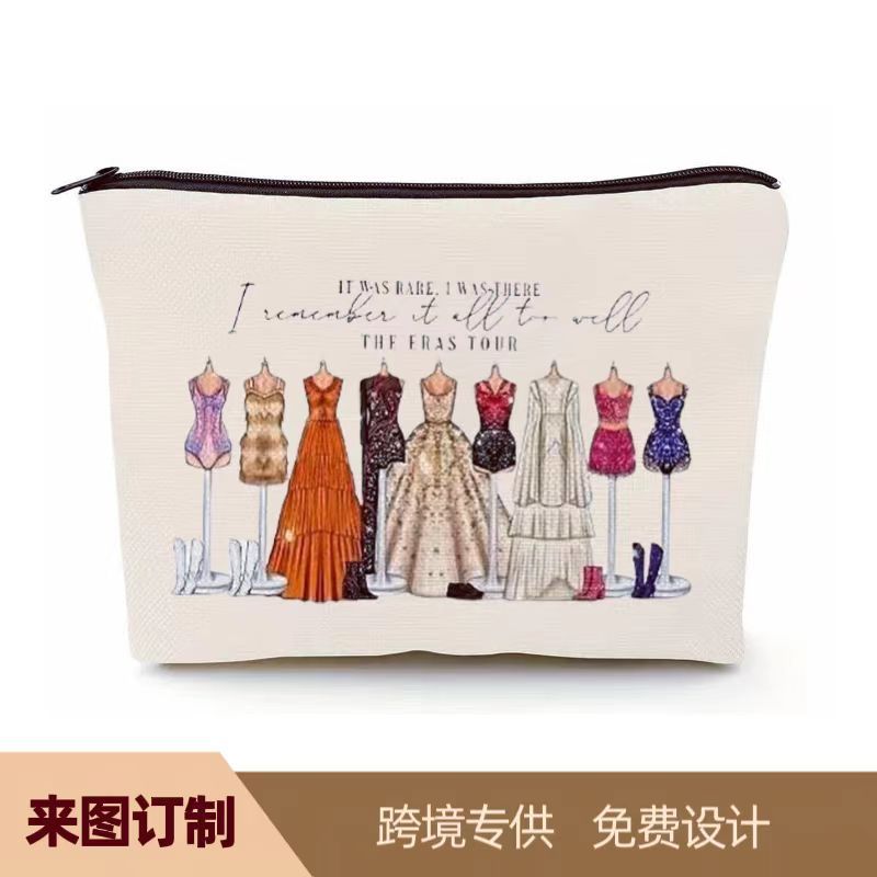 Cross-border special for large capacity cosmetic bag linen printing storage bag zipper bag portable storage bag sundry bag wholesale