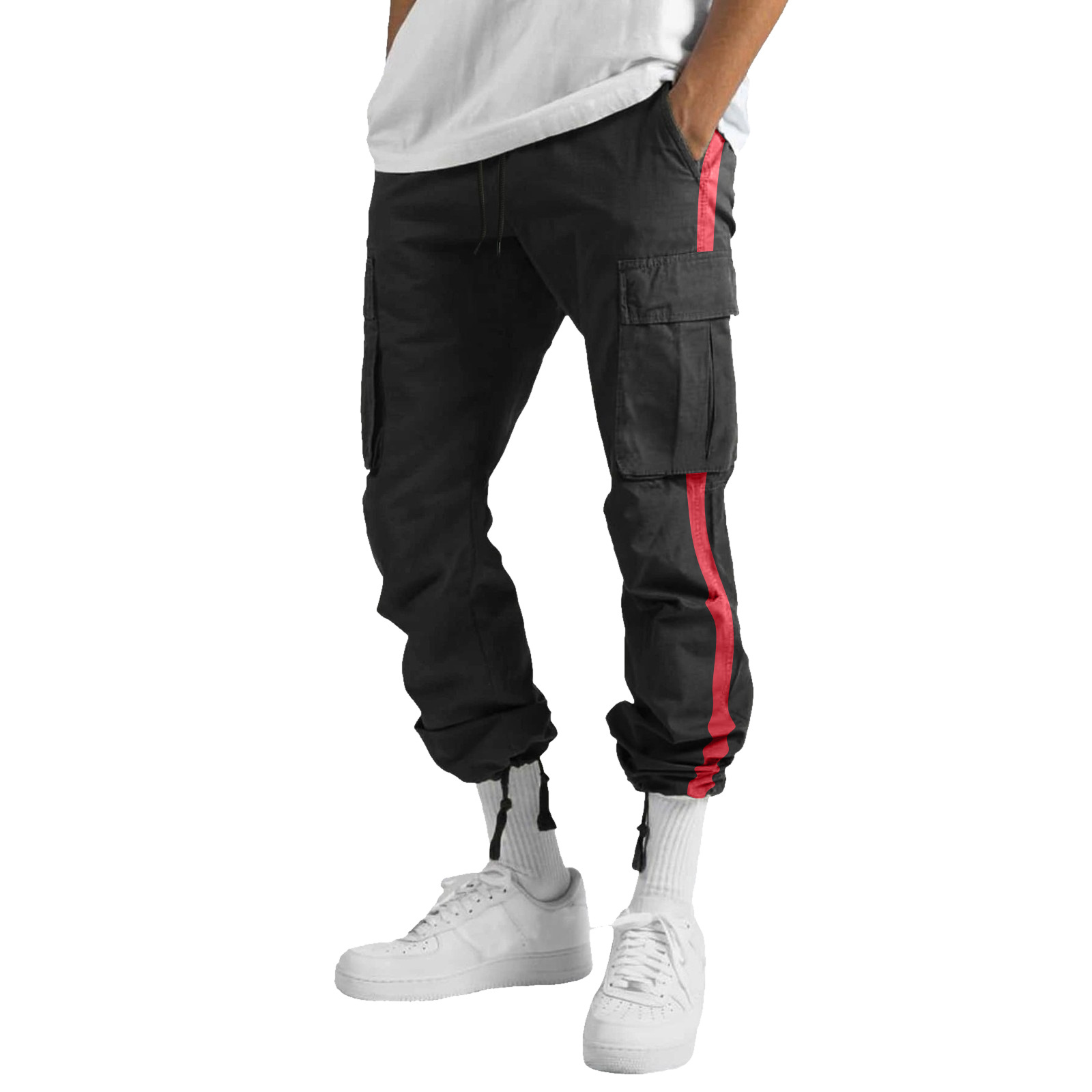 2023 Spring Autumn New Men's Work Pants European Drawstring Multi-Pocket Contrast Color Trousers for Men_voghion.com
