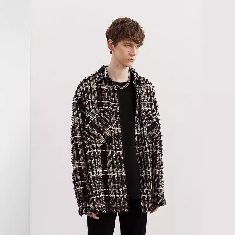 American-style High Street Gold Tweed Woven Chanel Style Shirt Jacket Trendy Brand Men's Spring and Autumn High-end Couple Jacket