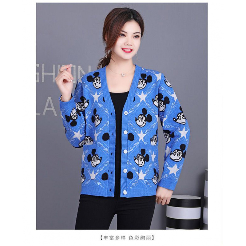 Li Yuchun Xiao Zhan Star Mickey Mouse Jacquard Loose Crewneck Pullover Knitted Sweater Cardigan Same for Men and Women