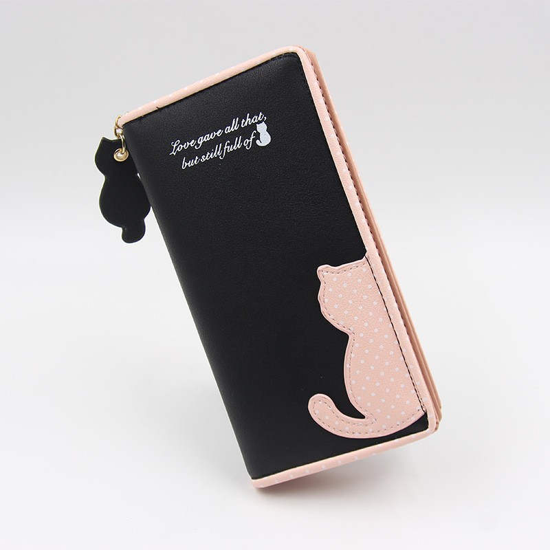 Billetera corta de estilo coreano de las mujeres de dibujos animados lindo medio borde gato cremallera pequeña cartera plegable estudiante monedero de la moneda de la mano de las mujeres