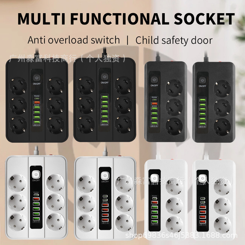 Cross-Border Exclusive for Russian 6-Position Large-Spaced Socket 5Usb+1Type-C Multi-Port Charging 12-in-1 German Standard Cross-Border Exclusive for Russian 6-Position Large-Spaced Socket 5Usb+1Type-C Multi-Port Charging 12-in-1 German Standard