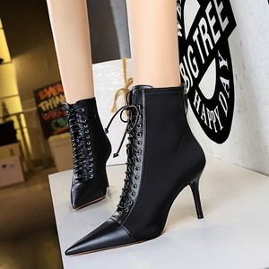 1838-1 Korean version fashionable sexy thin women&apos;s boots with thin heels, high heels, shallow mouth, pointed head,