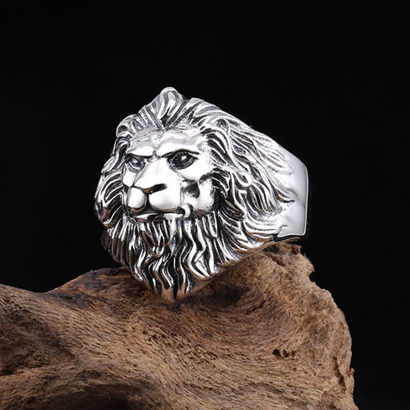 Vintage Bold Lion Ring for Men Trendy Personality Animal Open Ring Exquisitely Carved Wide Lion Men's Ring